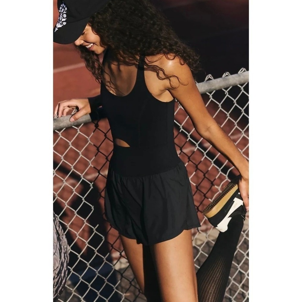 Free People FP Movement Righteous Runsie Black Pull On Romper Strappy Cutout L - Picture 14 of 16
